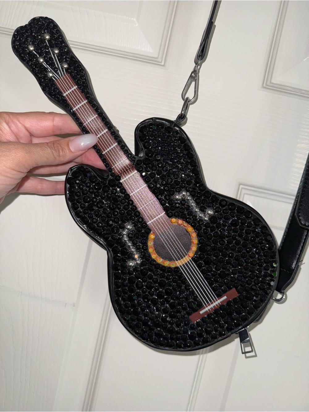 Black Jeweled Guitar Crossbody Bag